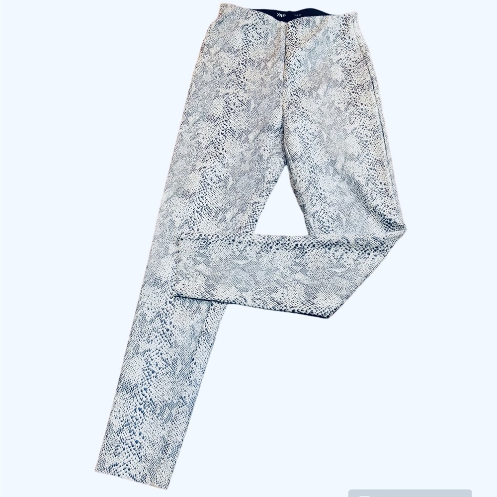 ZARA Beige Snake Skin FAUX SUEDE PANT LEGGINGS High-RISE Elastic Waist SIZE S.